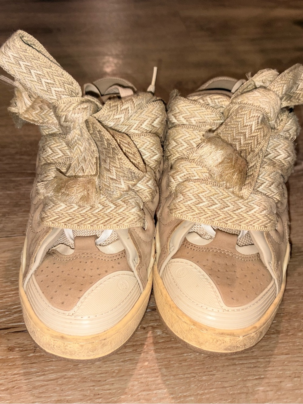 Lanvin Beige/Tan Woven-Accent Low-Top Sneakers